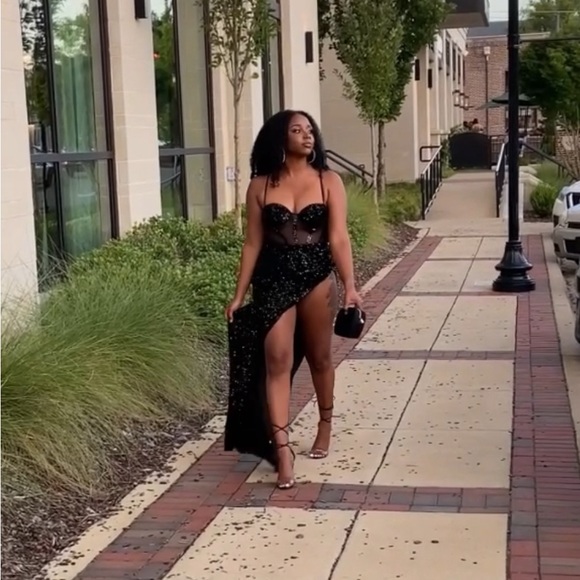 Diva Boutique Black Sequin High Slit Dress - Picture 3 of 12